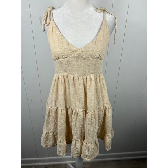Lulus Shore of Yourself Cream Tie-Strap Tiered Mini Dress in Size S - Picture 4 of 8